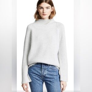 Vince Women's Light Gray Ribbed Mockneck Wool and Cashmere Sweater